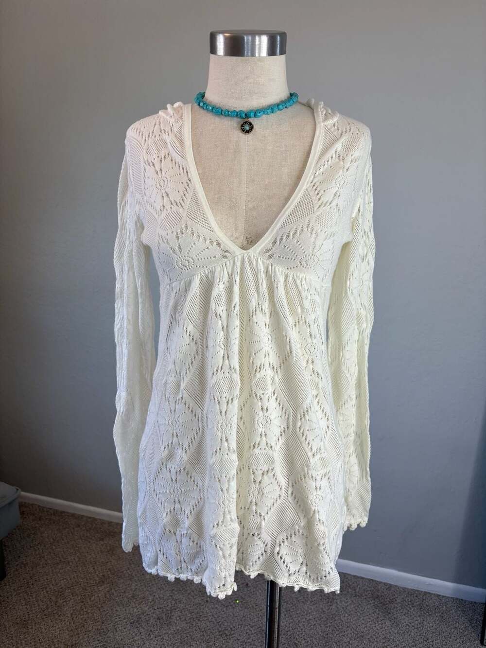 Show Me Your Mumu White Sand Crochet Anywhere Mini Dress